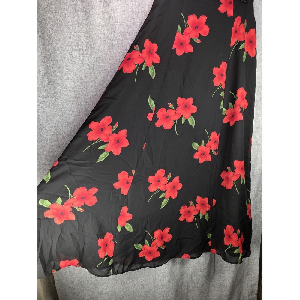 Betsy & Adam by Jasleni VTG Maxi Skirt 90s Whimsigoth Black Red Floral SZ 12 Y2K
